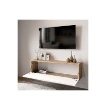 Mueble TV Moderno con Puerta en Melamina Color Blanco y Cambria 100x31.5x29.6cm - Diseño Elegante para Salón.