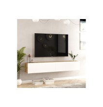 Mueble de TV de Pared moderno Blanco y Roble con 2 Cajones - 180x31.6x29.6 cm.